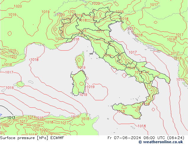 Atmosférický tlak ECMWF Pá 07.06.2024 06 UTC