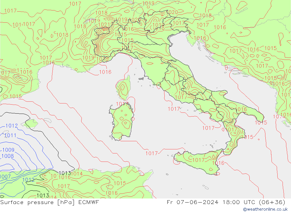 Surface pressure ECMWF Fr 07.06.2024 18 UTC