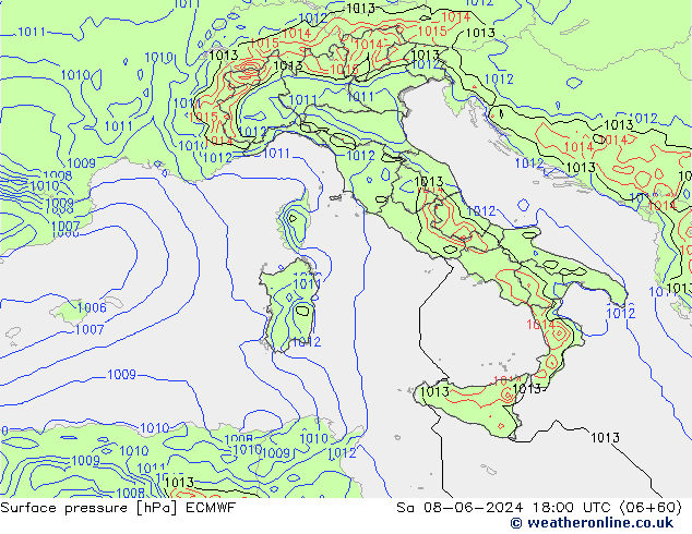 Pressione al suolo ECMWF sab 08.06.2024 18 UTC