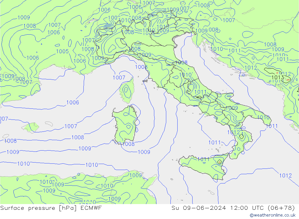 Surface pressure ECMWF Su 09.06.2024 12 UTC