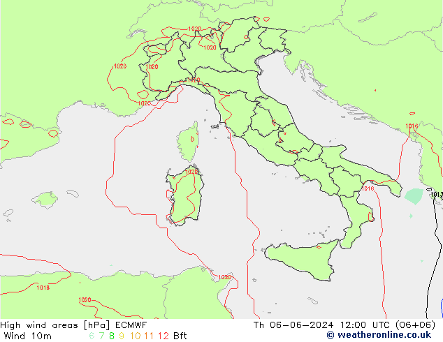 yüksek rüzgarlı alanlar ECMWF Per 06.06.2024 12 UTC