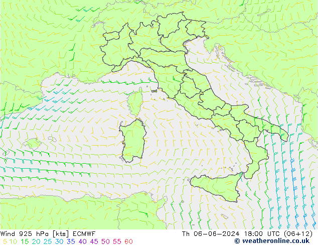 Vento 925 hPa ECMWF gio 06.06.2024 18 UTC