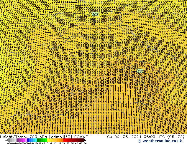 Géop./Temp. 700 hPa ECMWF dim 09.06.2024 06 UTC