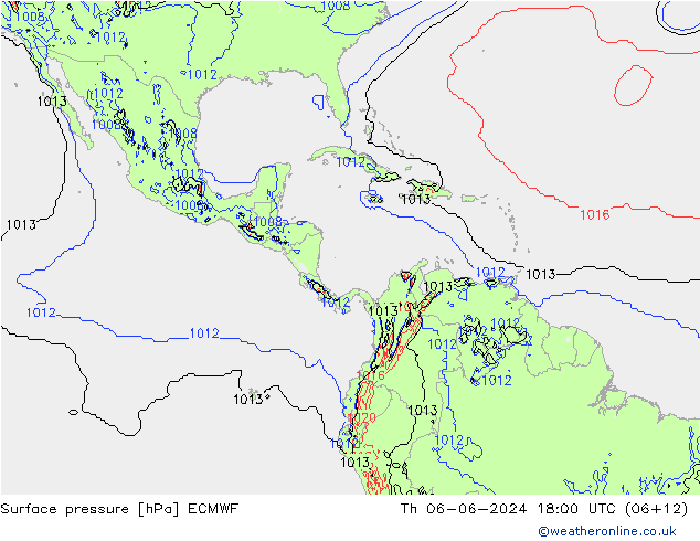 Presión superficial ECMWF jue 06.06.2024 18 UTC