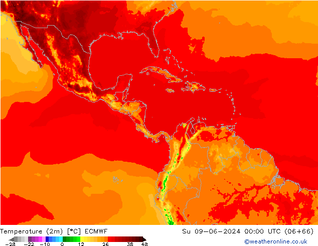 Temperature (2m) ECMWF Su 09.06.2024 00 UTC