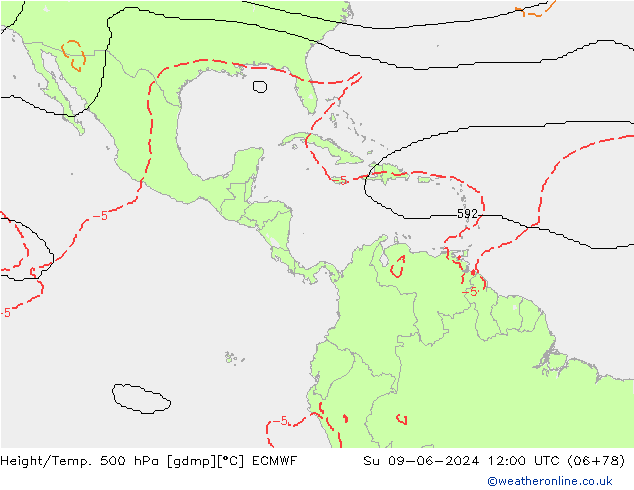 Height/Temp. 500 hPa ECMWF Ne 09.06.2024 12 UTC