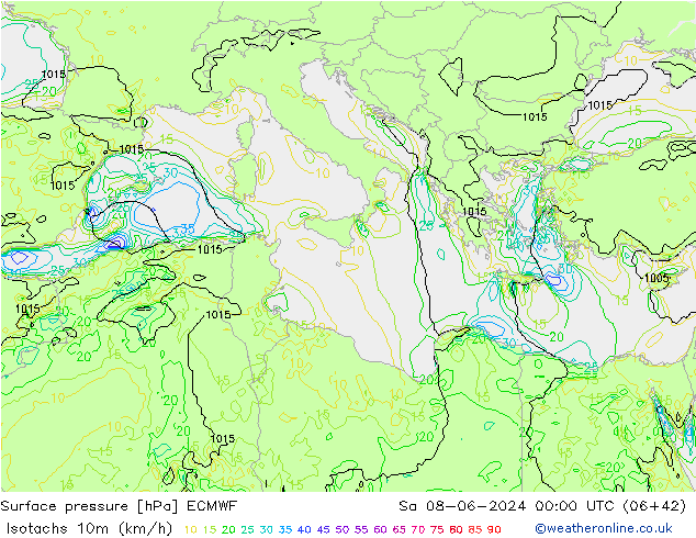 Eşrüzgar Hızları (km/sa) ECMWF Cts 08.06.2024 00 UTC