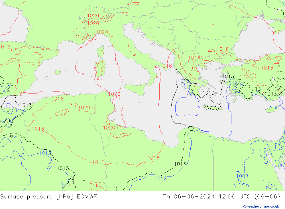 pressão do solo ECMWF Qui 06.06.2024 12 UTC