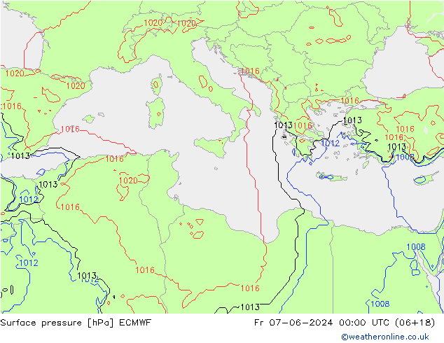 Presión superficial ECMWF vie 07.06.2024 00 UTC