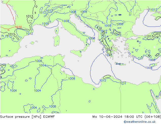 приземное давление ECMWF пн 10.06.2024 18 UTC