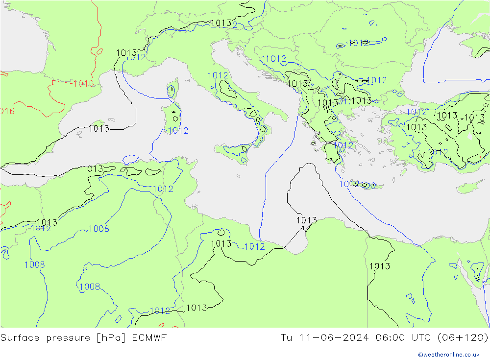 pressão do solo ECMWF Ter 11.06.2024 06 UTC