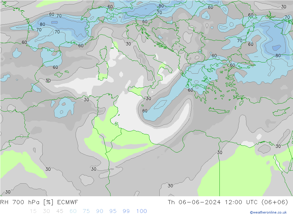 RH 700 гПа ECMWF чт 06.06.2024 12 UTC