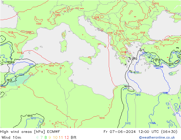 High wind areas ECMWF Sex 07.06.2024 12 UTC