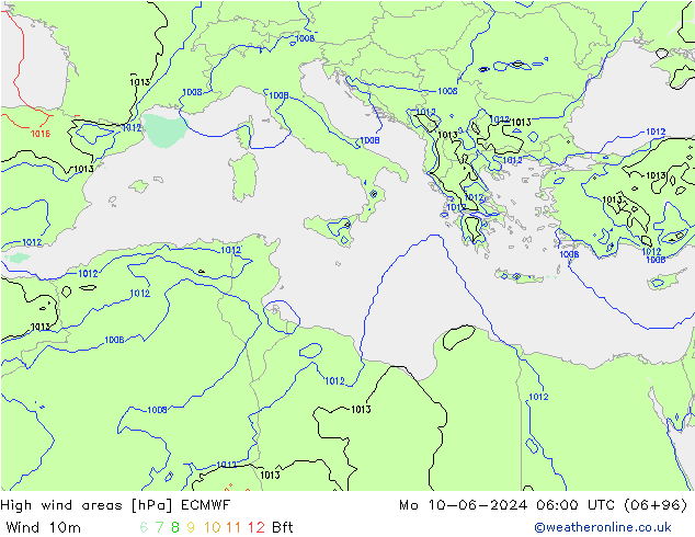 yüksek rüzgarlı alanlar ECMWF Pzt 10.06.2024 06 UTC