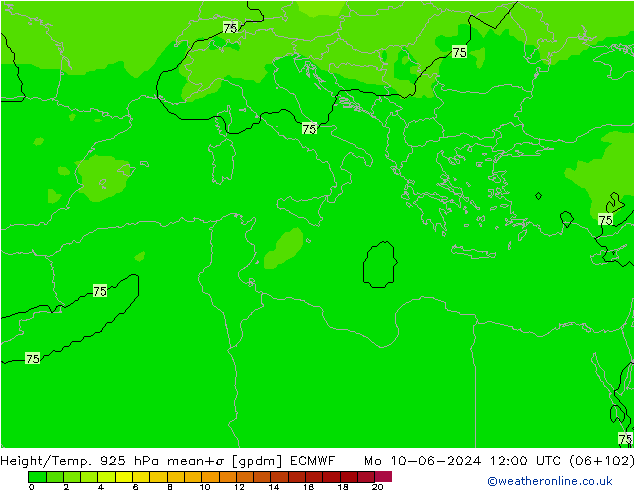 Height/Temp. 925 hPa ECMWF Mo 10.06.2024 12 UTC