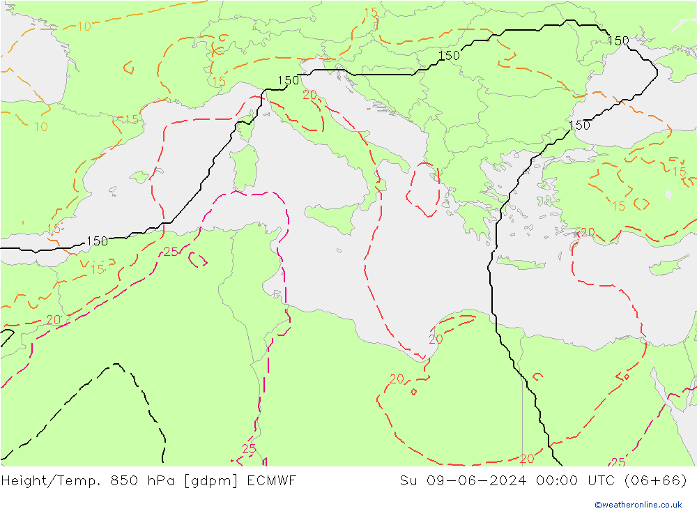 Height/Temp. 850 hPa ECMWF  09.06.2024 00 UTC