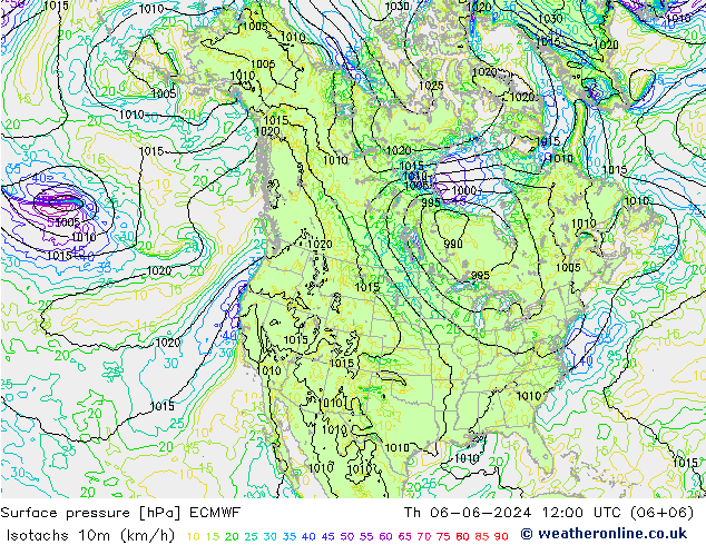 Isotachs (kph) ECMWF Th 06.06.2024 12 UTC