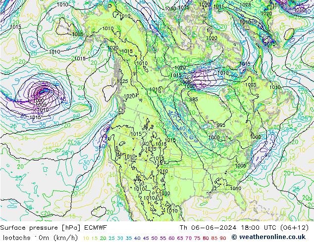 Isotachen (km/h) ECMWF Do 06.06.2024 18 UTC