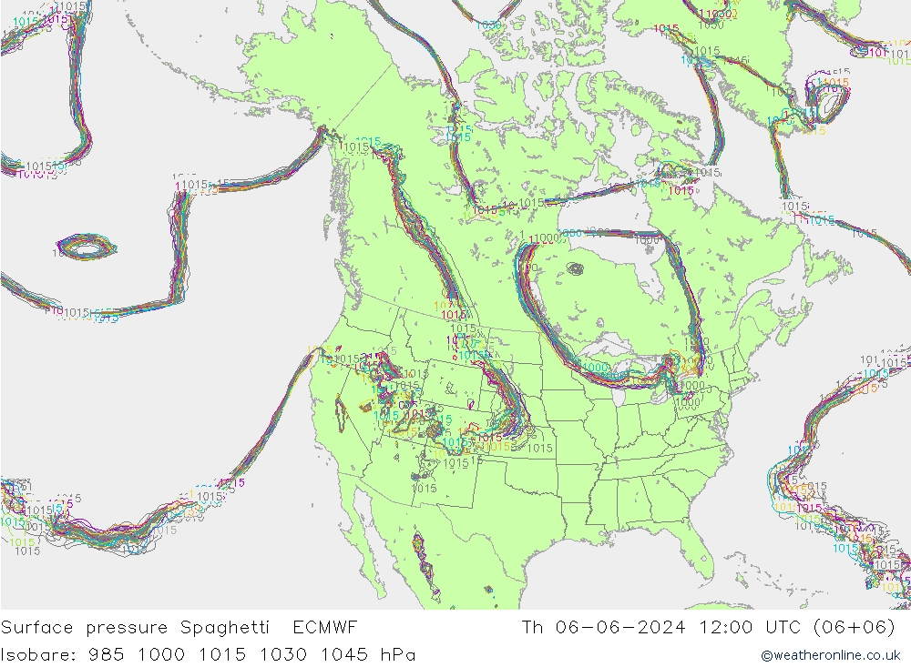 Bodendruck Spaghetti ECMWF Do 06.06.2024 12 UTC