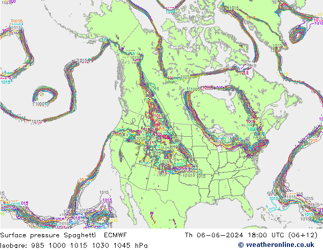 Bodendruck Spaghetti ECMWF Do 06.06.2024 18 UTC