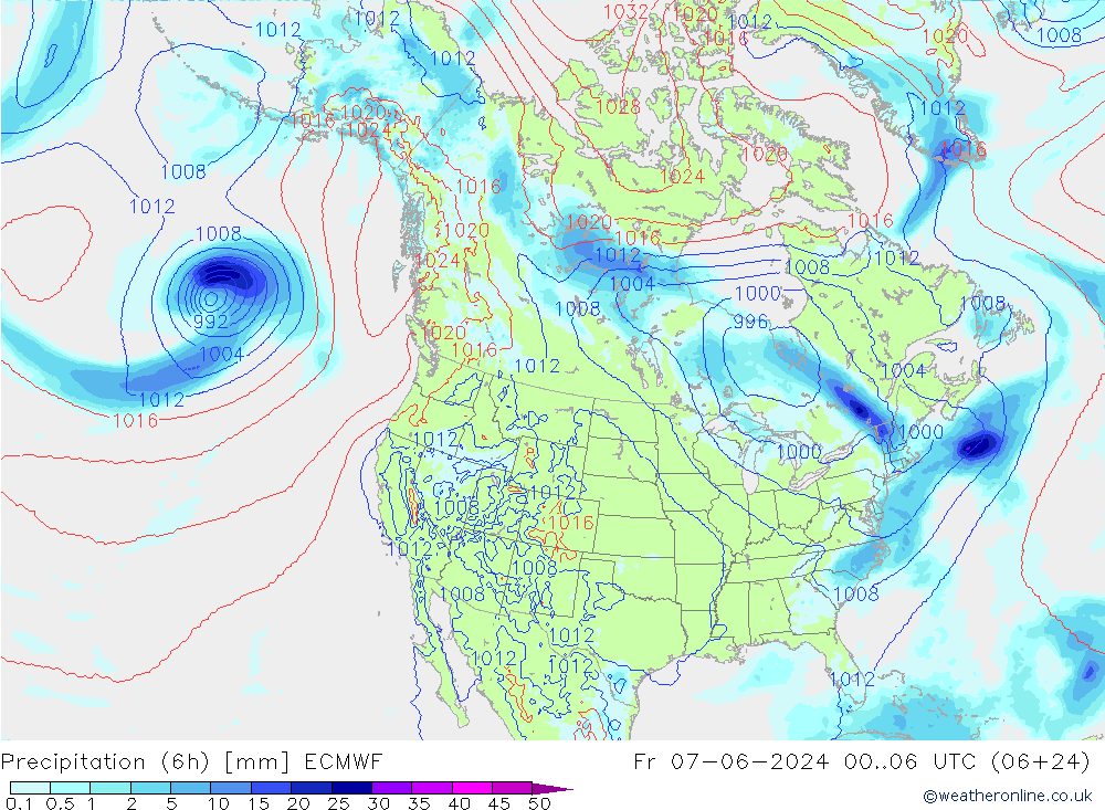 Nied. akkumuliert (6Std) ECMWF Fr 07.06.2024 06 UTC