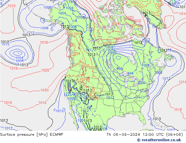 Surface pressure ECMWF Th 06.06.2024 12 UTC