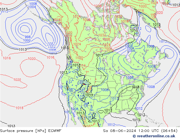 Surface pressure ECMWF Sa 08.06.2024 12 UTC