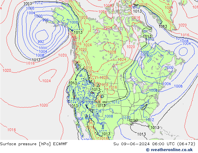 pressão do solo ECMWF Dom 09.06.2024 06 UTC