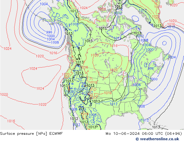 Atmosférický tlak ECMWF Po 10.06.2024 06 UTC