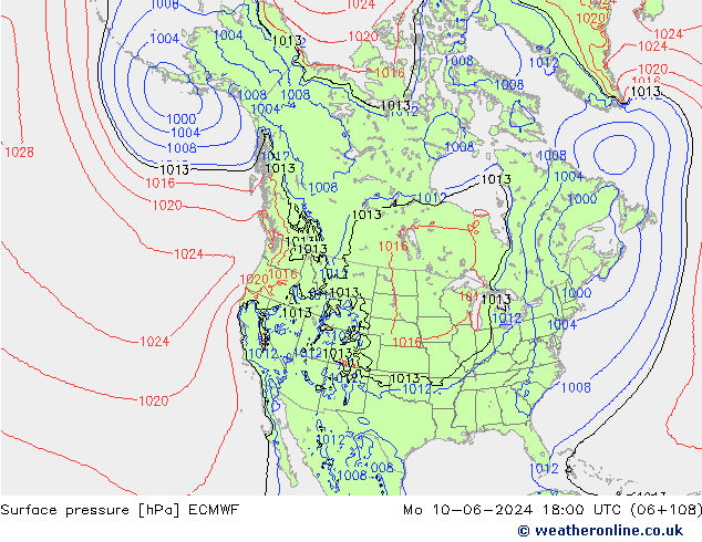 Atmosférický tlak ECMWF Po 10.06.2024 18 UTC