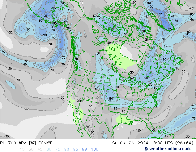 RH 700 hPa ECMWF  09.06.2024 18 UTC