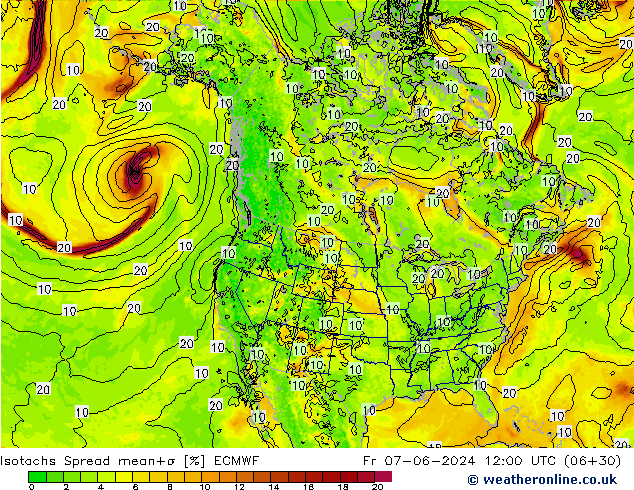 Isotachs Spread ECMWF Sex 07.06.2024 12 UTC