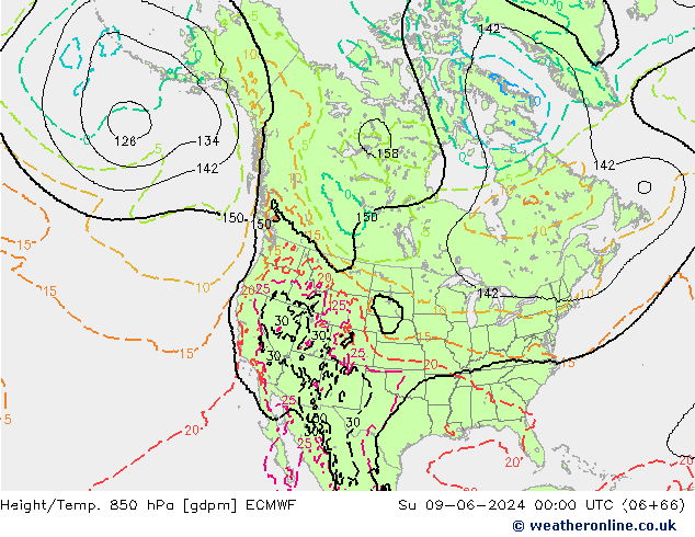 Hoogte/Temp. 850 hPa ECMWF zo 09.06.2024 00 UTC