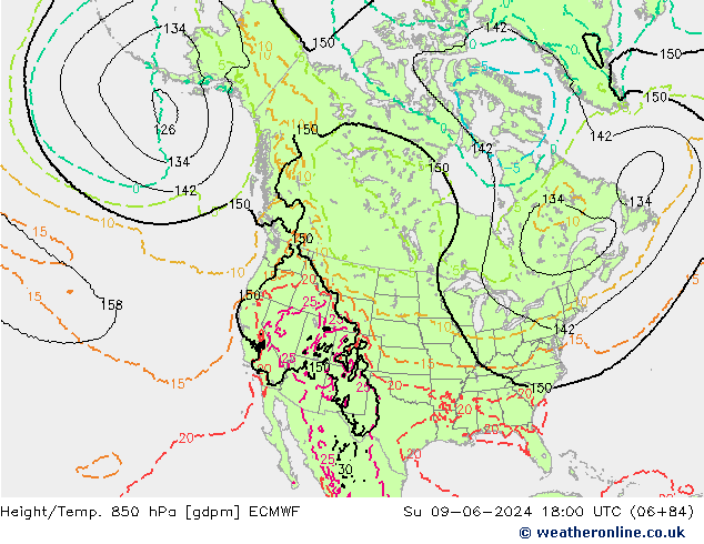 Hoogte/Temp. 850 hPa ECMWF zo 09.06.2024 18 UTC