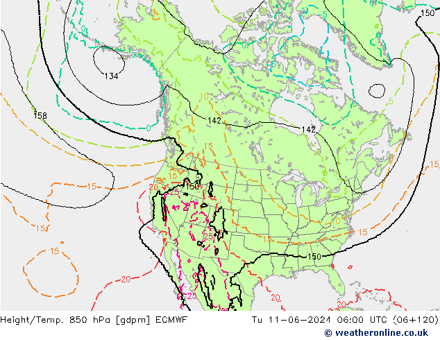 Height/Temp. 850 hPa ECMWF Tu 11.06.2024 06 UTC