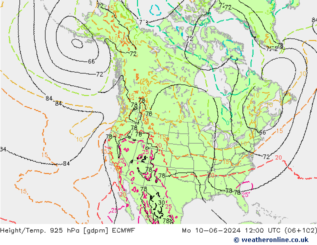 Height/Temp. 925 hPa ECMWF Mo 10.06.2024 12 UTC