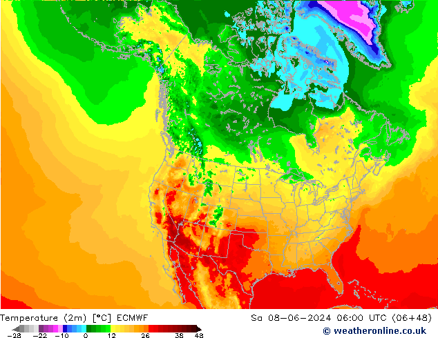 Temperaturkarte (2m) ECMWF Sa 08.06.2024 06 UTC