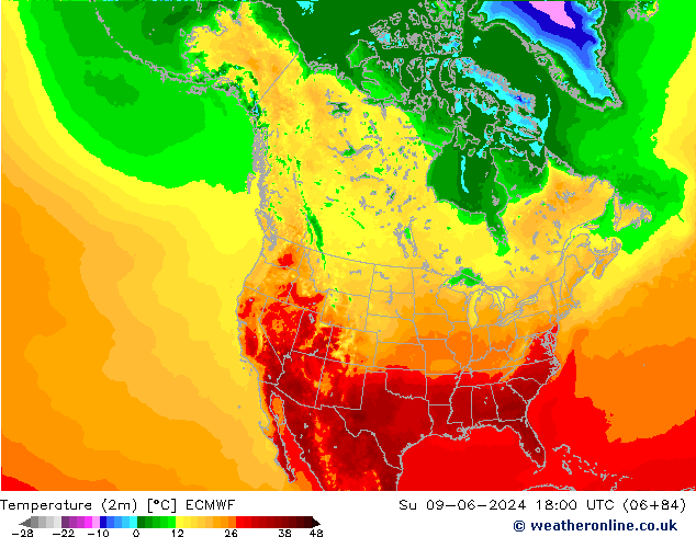 Temperature (2m) ECMWF Su 09.06.2024 18 UTC