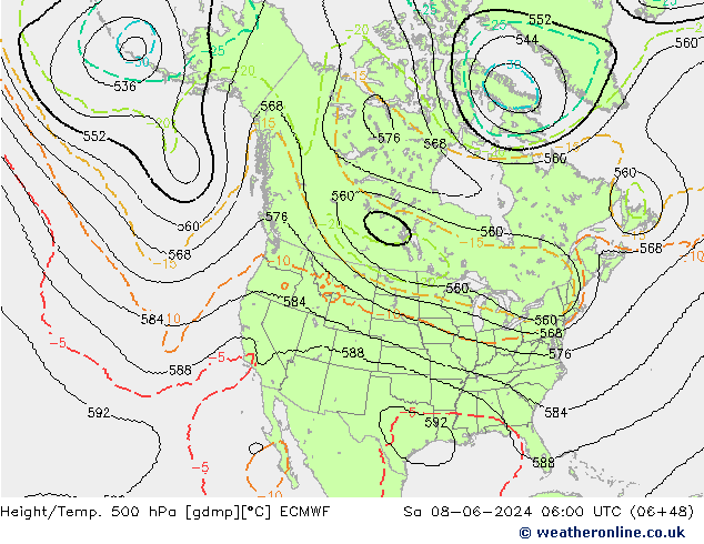 Geop./Temp. 500 hPa ECMWF sáb 08.06.2024 06 UTC