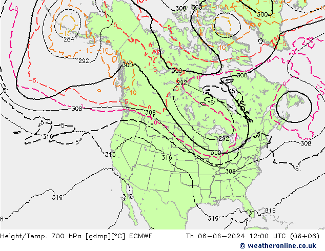 Géop./Temp. 700 hPa ECMWF jeu 06.06.2024 12 UTC