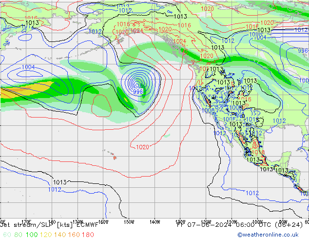 Jet stream/SLP ECMWF Fr 07.06.2024 06 UTC