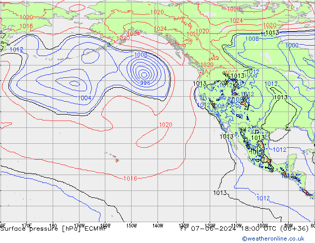 Presión superficial ECMWF vie 07.06.2024 18 UTC