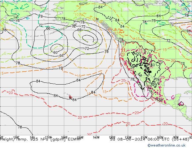 Height/Temp. 925 hPa ECMWF Sa 08.06.2024 06 UTC