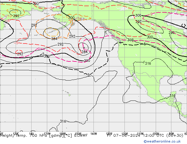 Height/Temp. 700 hPa ECMWF Fr 07.06.2024 12 UTC