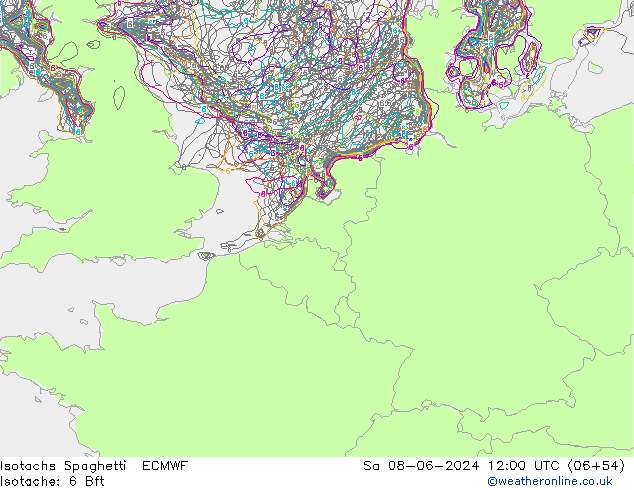 Isotachs Spaghetti ECMWF сб 08.06.2024 12 UTC