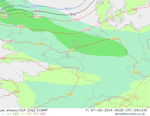 Jet stream/SLP ECMWF Fr 07.06.2024 06 UTC