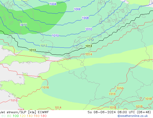 джет/приземное давление ECMWF сб 08.06.2024 06 UTC