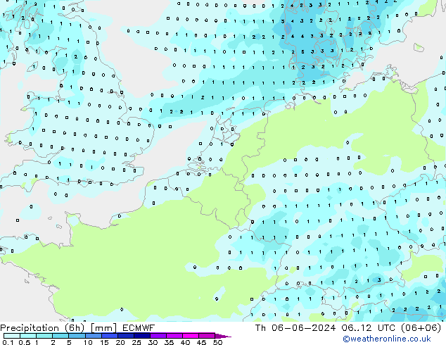 Precipitation (6h) ECMWF Th 06.06.2024 12 UTC