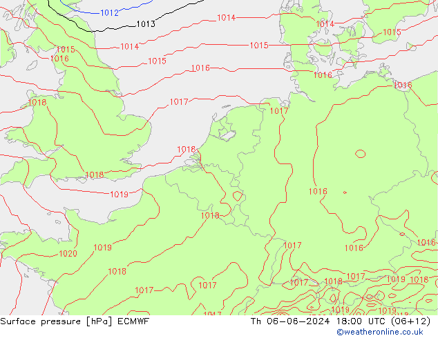 Luchtdruk (Grond) ECMWF do 06.06.2024 18 UTC