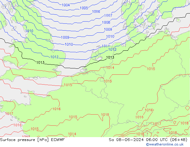 Bodendruck ECMWF Sa 08.06.2024 06 UTC